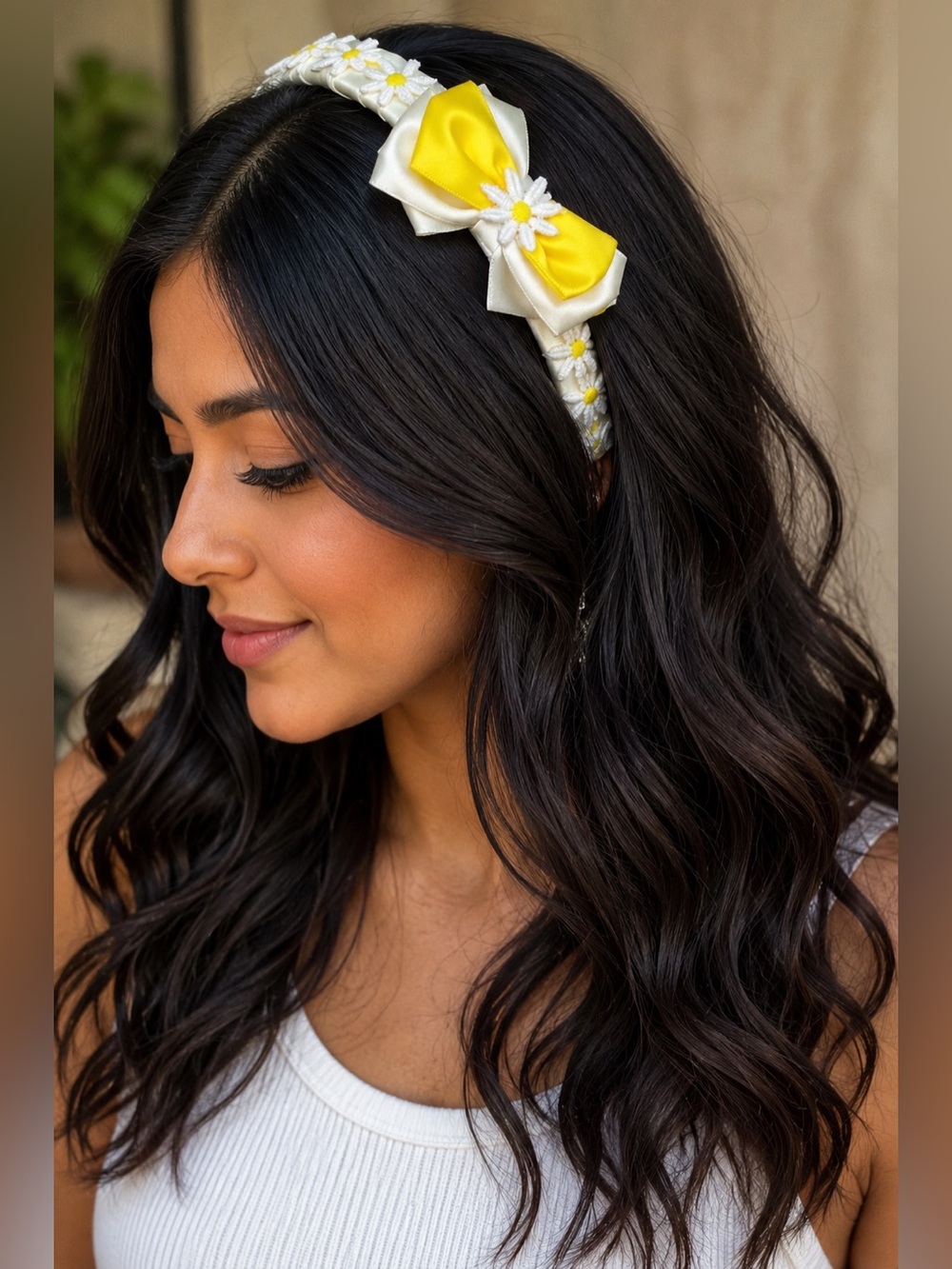Hand Crafted Daisy Ribbon Bow Headband